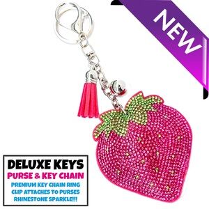 DeLuxe Keys Rhinestone Keychain/Purse Chain-Pink Strawberry Large
